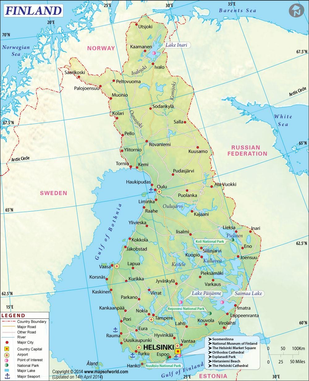 Карта геаграфія Фінляндыі
