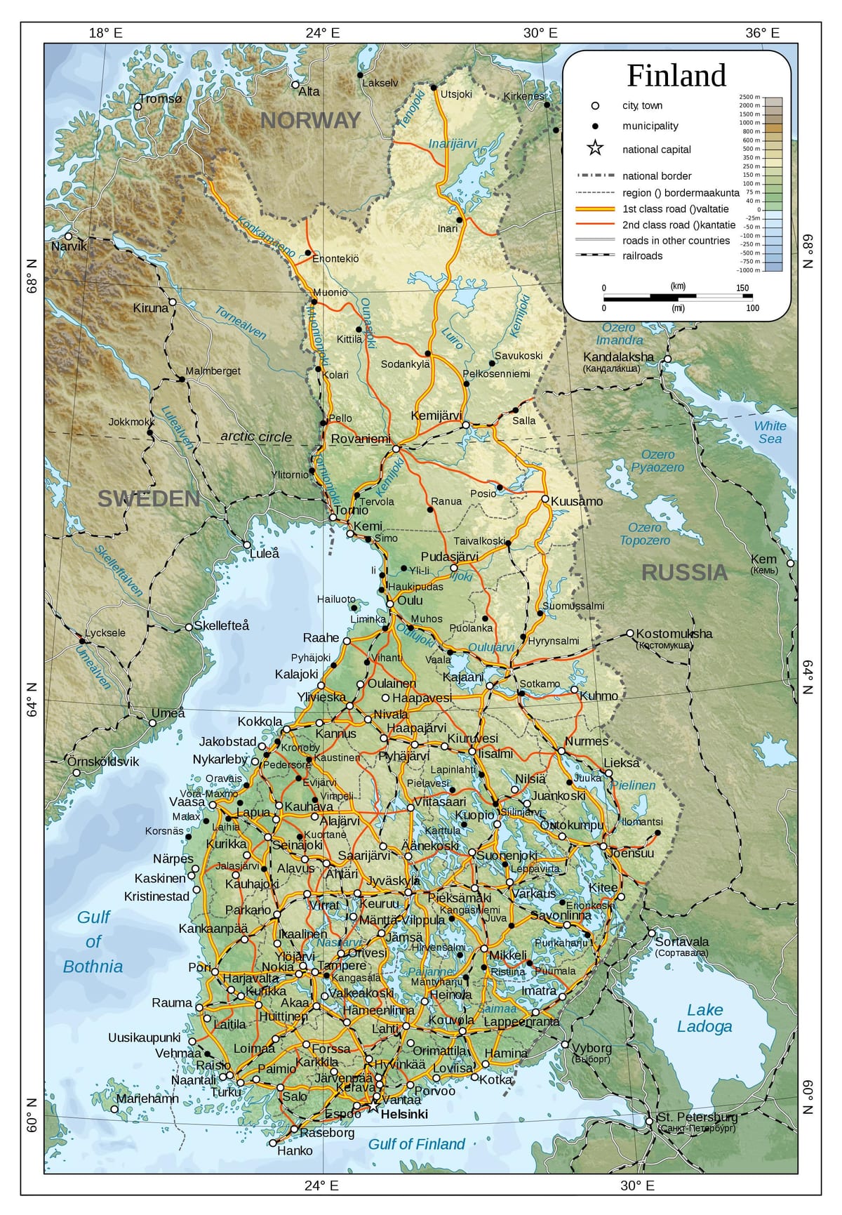 Карта Фінляндыі