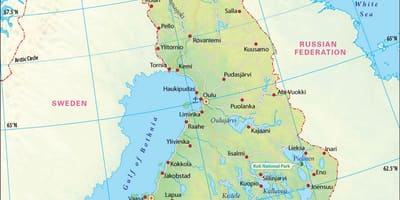 Карта геаграфія Фінляндыі