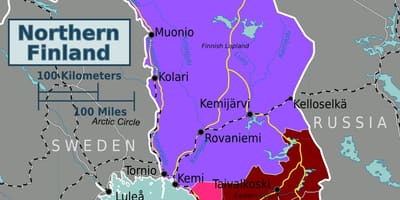 Карта Паўночнай Фінляндыі