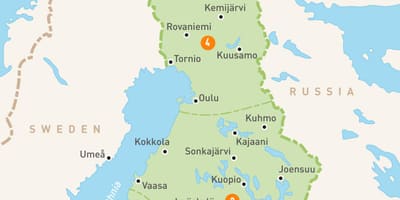 Карта Фінляндыі азёр
