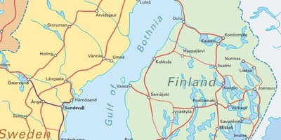 Фінляндыя на цягніку на карце